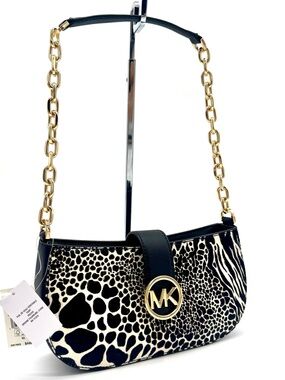 Michael Kors Carmen Small Pouchette Leather Crossbody Bag Black Multi